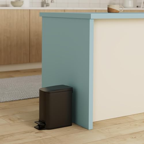Cesun Small Bathroom Trash Can with Lid Soft Close, Step Pedal, 6 Liter / 1.6 Gallon Stainless Steel Garbage Can with Removable Inner Bucket, Anti-Fingerprint Finish (Matt Black)