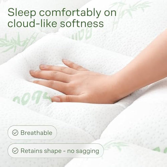 Ultra Soft Queen Size Mattress Topper - Viscose Made from Bamboo Pillow Top Mattress Pad for Back Pain Relief - Naturally Cooling for Hot Sleepers, Green