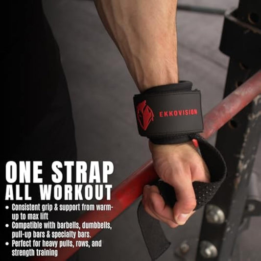 Ekkovision Weight Lifting Straps With Cuffed D Ring, Wrist Support for Men, Heavy Duty Thick Comfortable Lifting Straps, Secure Fit, Enhanced Grip, Straps for Weightlifting & Gym Training, Black