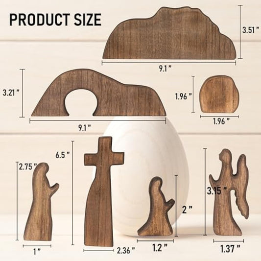 NEROSUN Empty Tomb Easter Scene and Cross Decoration, Wooden Easter Resurrection Scene Cross Jesus Tomb Tray Set, Jesus Nativity Scene Decor for Religious Home Office Tabletop Christian Gifts