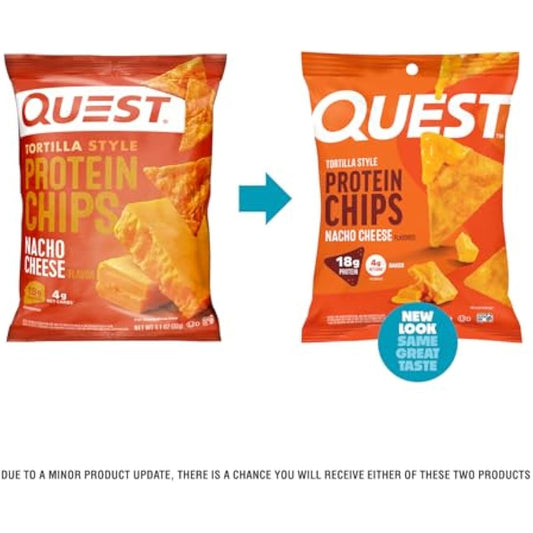 Quest Nutrition Nacho Cheese Tortilla Style Protein Chips, 18g Protein, 4g Net Carb, Low Carb, Gluten Free, 1.1 oz (Pack of 12)