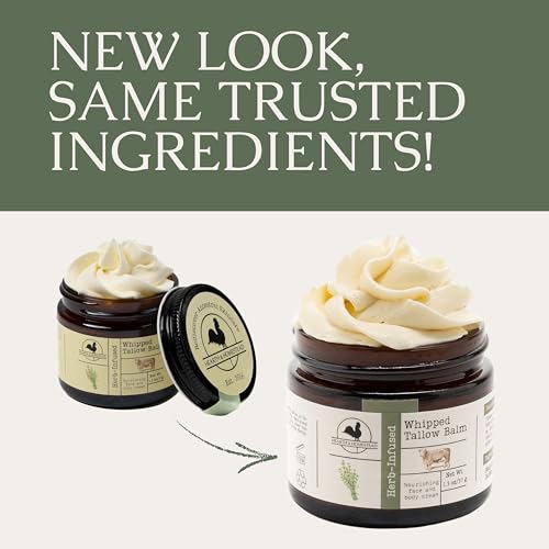 Hearth and Homestead: Handmade Whipped Tallow Balm (Unscented/Herb-Infused) - Organic Body Butter with Infused Olive Oil, for Eczema, Rosacea, Baby - 1.3 oz