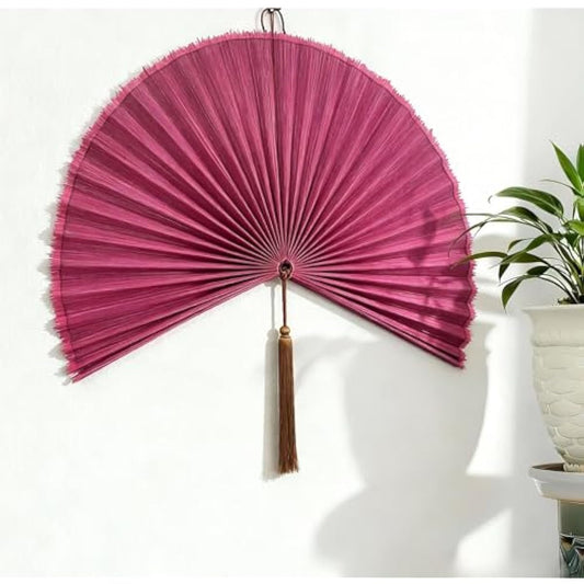 ChumDecor Fan Wall Decor,Large Bamboo Fan Wall Art For Boho Hanging Headboard,Decorative Folding Fan For Over Bed Decorations, (Pink, 40inch)