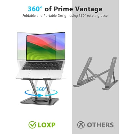Adjustable Laptop Stand, Computer Stand with 360 Rotating Base, Ergonomic Laptop Riser Mount for Desk Foldable Protable Computer Desk Fits with MacBook Pro Air (10-16") - Black