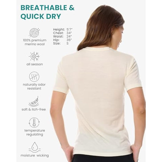 Merino.tech Merino Wool T Shirt Women - 100% Merino Wool Base Layer Women Short Sleeve Moisture-Wicking Tee and Hiking Socks