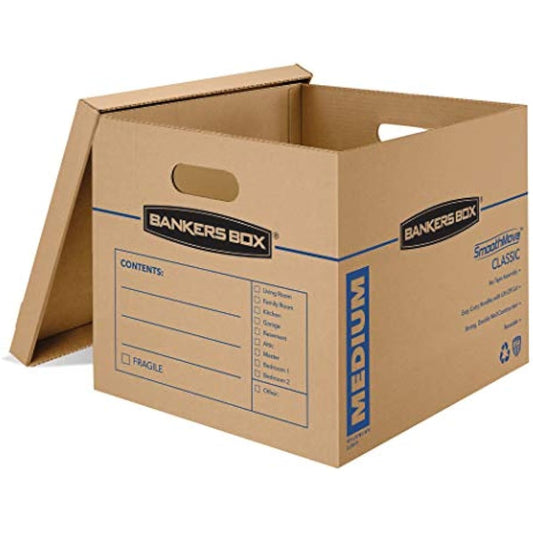 Bankers Box Medium Classic Moving Box 20 Pack, Reinforced Handles, Tape-Free Assembly, Box with Lid, 19-In x 14.5-In x 15.5-In (8817202)