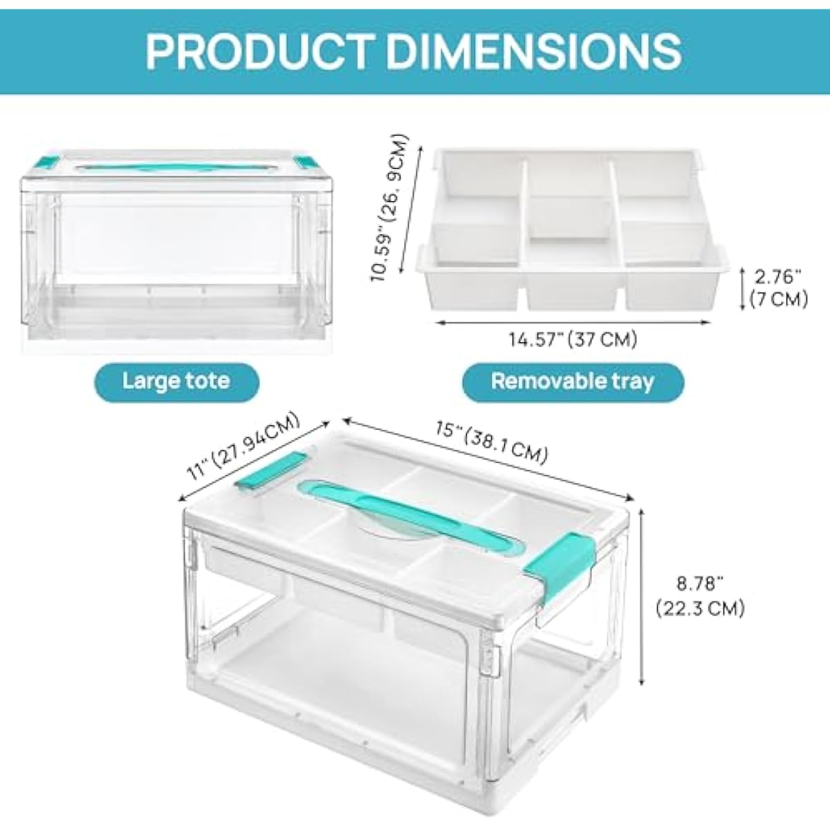 Vtopmart 24 QT Clear Plastic Craft Organizer with Removable Trays and Dividers, Storage Box for Coloring Books, Modeling Clay, Molds and Art Supplies, 1 Pack