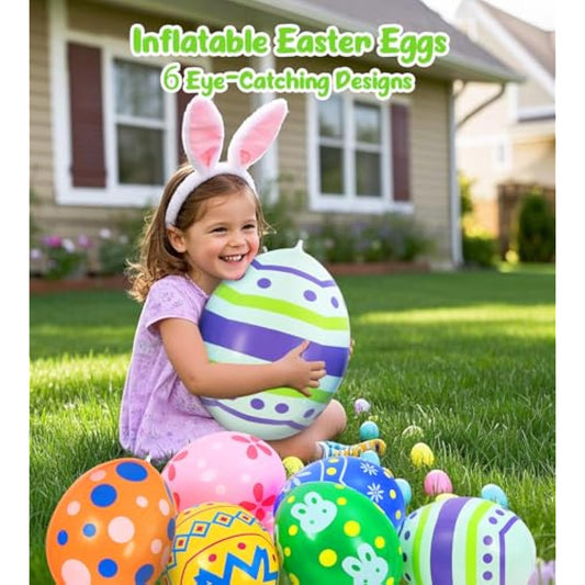 Easter Decorations Outdoor, 12 Pack Inflatable Easter Eggs - 18 Inch Blow Up Easter Decor, Ornaments for Home and Yard, Hanging Holiday Party Decor Kit