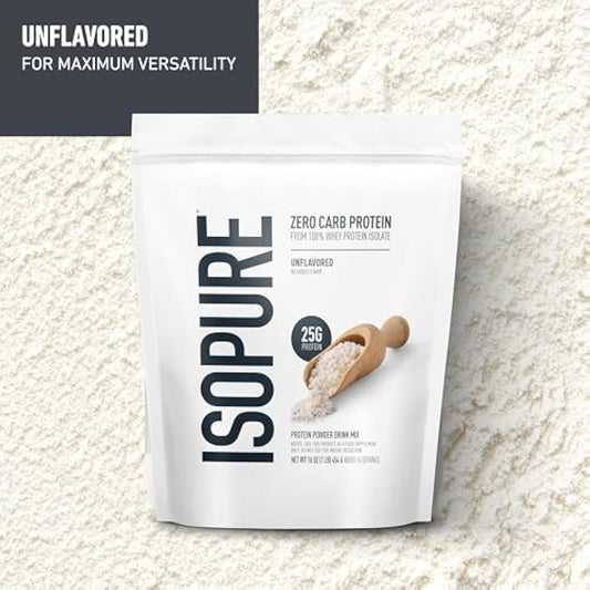 Isopure Zero Carb 100% Pure Whey Isolate Protein Powder, Gluten Free, with Vitamins, Unflavored, 25g Protein Per Serving, 1 Lb, 16 Servings (Packaging May Vary)
