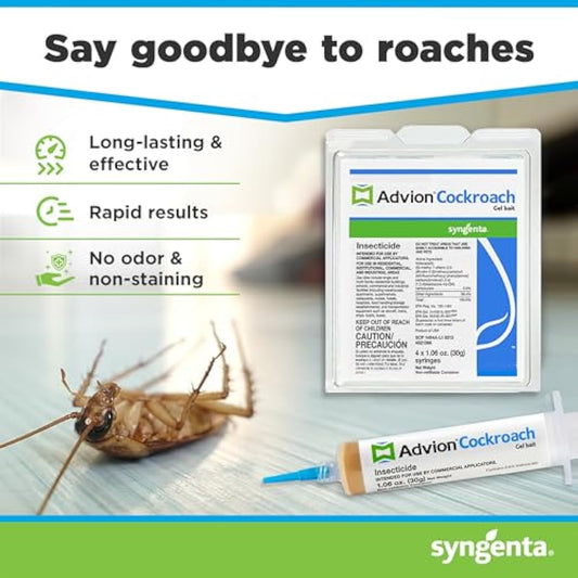 Advion Cockroach Gel Bait, 4 Tubes x 30-Grams, 4 Plunger and 4 Tips, German Roach Insect Pest Control, Indoor and Outdoor Use, Roach Killer Gel for American, German and Other Major Cockroach Species