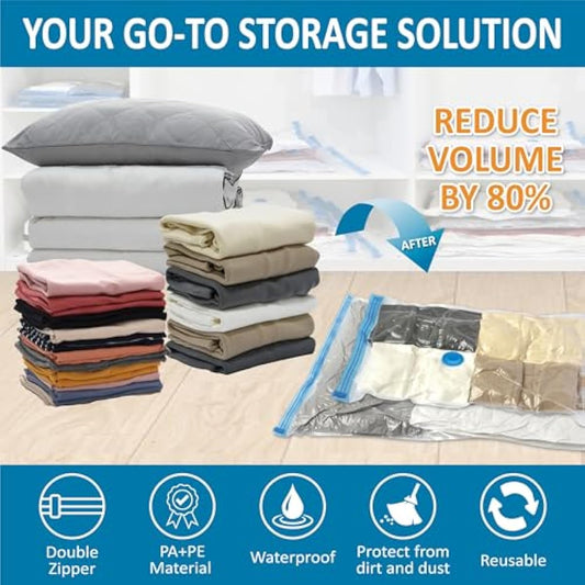 Cozy Essential Vacuum Storage Bags, 80% Compression Vacuum Seal Space Saver Plastic Packaging Bags for Clothes, Blankets, Pillow, Bedding, Comforters, Sealer Clothing Storage,20 Combo