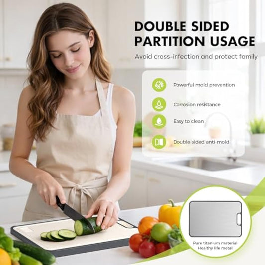 Sumzzz Titanium Cutting Board for Kitchen, Cutting Board Double Sided Food Grade, Pure Titanium/PP, Easy to Clean Large Size 15”×10.3”