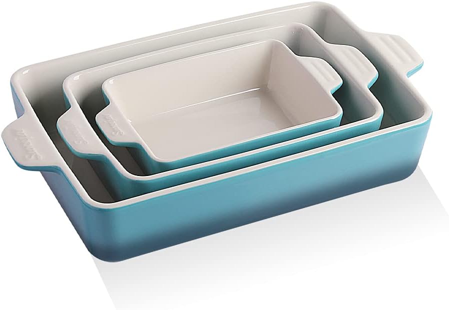 Sweejar Ceramic Bakeware Set, Rectangular Baking Dish for Oven Lasagna Pans for Cooking, Kitchen, Cake Dinner, Banquet and Daily Use, 11.8 x 7.8 x 2.76 Inches of Casserole Dishes (Navy)