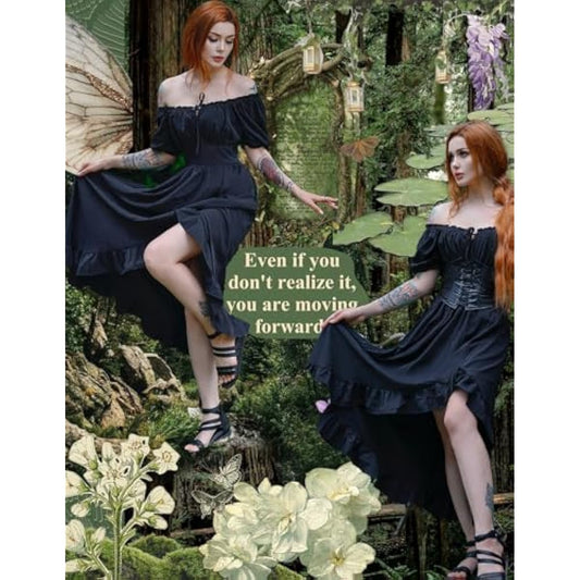 Scarlet Darkness Renaissance Dress Women Cottagecore Corset Dress Ruffle Maxi Dress with Pockets