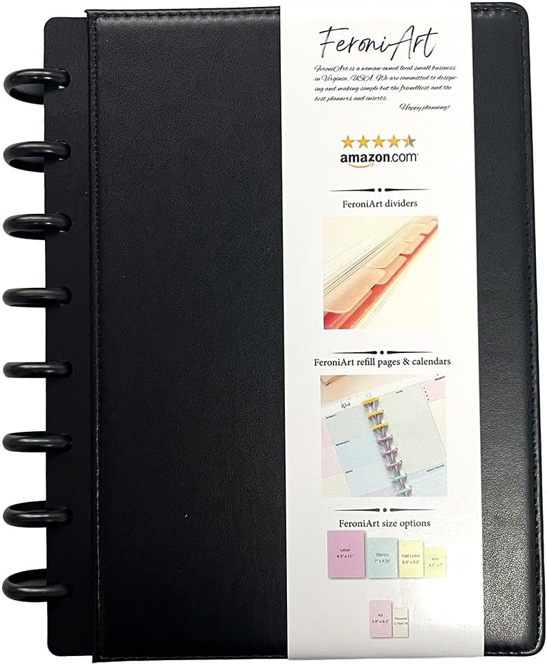Refillable 11 Disc Discbound Notebook - Letter Size, 75 Sheets, Narrow Ruled PU Leather Vegan PU cover