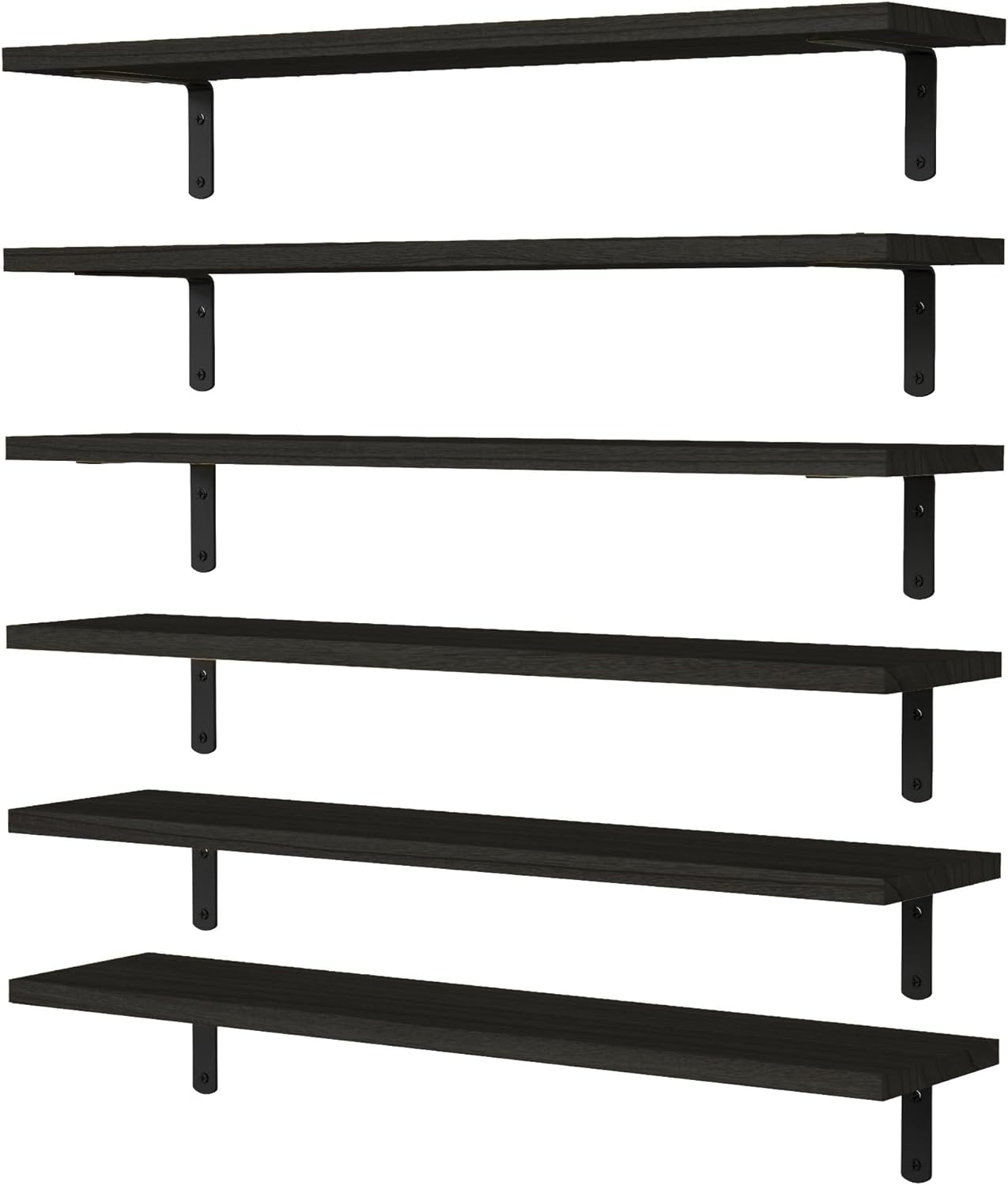 WOPITUES Wood Floating Shelves Set of 6, Shelves for Wall Decor, Farmhouse Shelf for Bedroom, Bathroom Storage Shelves, Book Shelves for Living Room - Rustic Brown