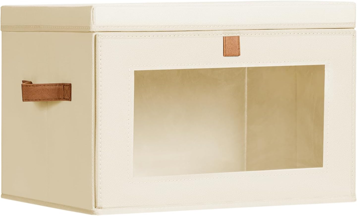Large Closet Storage Organizer - Clothes Storage Bins with Handles & Window, Collapsible Decorative Boxes with Lids, Fabric Containers for Living Room, Dorm, 2 Pack, Beige