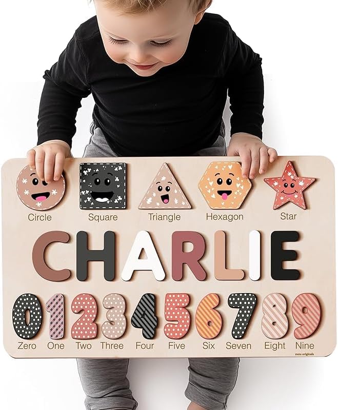 Personalized Name Puzzle for Toddlers 1-3 | Safari, Farm & 12 Themes | Handmade Wooden Montessori Toy, Keepsake Nursery Decor & Perfect 1st Birthday Gift for Boy Girl