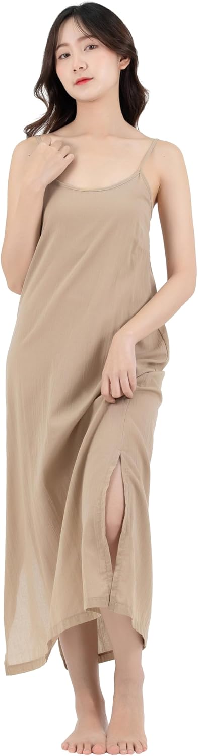 Long Cotton Full Slip Dress Lingerie Nightwear Adjustable Spaghetti Strap