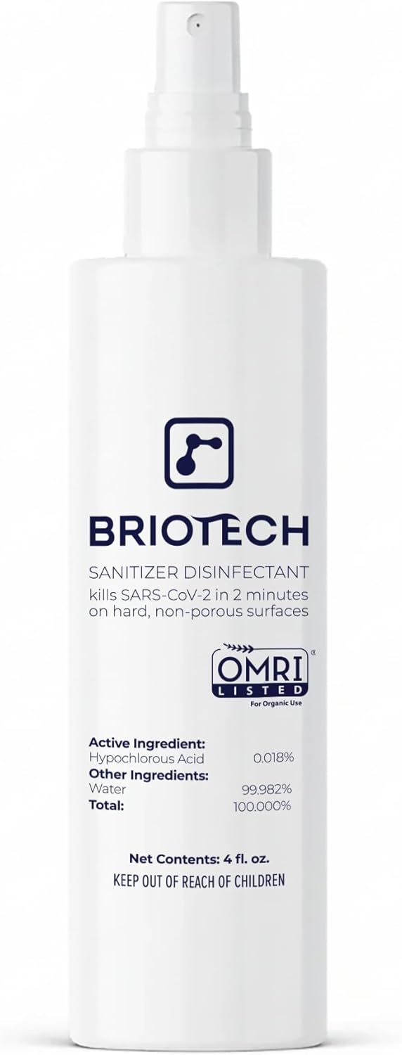 BRIOTECH Sanitizer Disinfectant Hypochlorous, Kill 99.99% of Viruses & Bacteria, Control Mold, Eliminate Odor, Gentle for Nursery & Play Rooms, Food Contact Surface Sanitizer, 1 Gallon Refill