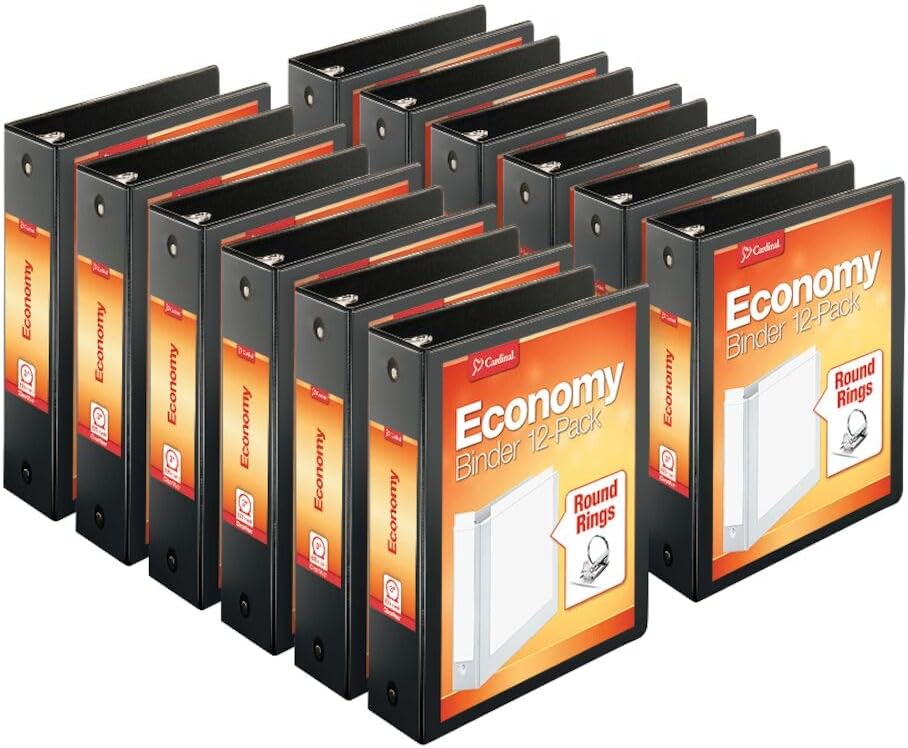 Cardinal Economy 3-Ring Binders, 1", Round Rings, Holds 225 Sheets, ClearVue Presentation View, Non-Stick, White, Carton of 12 (90621)
