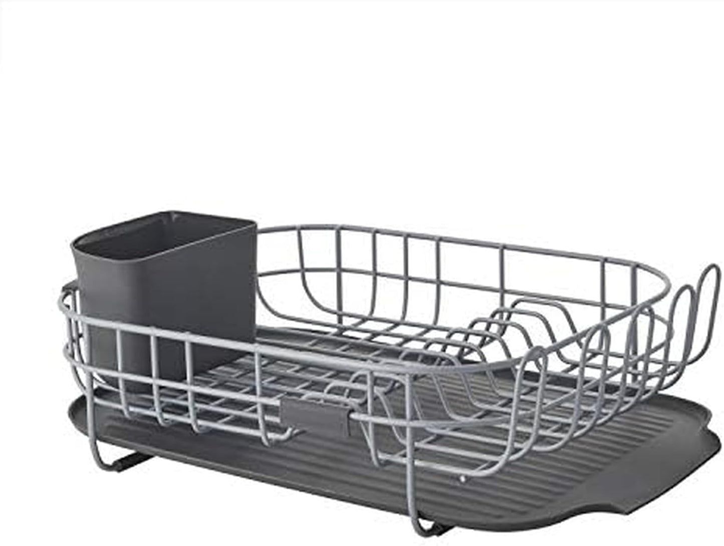 KitchenAid Large Capacity Full Size Rust Resistant Dish Rack with Angled Drain Board and Removable Flatware Caddy, Light Grey