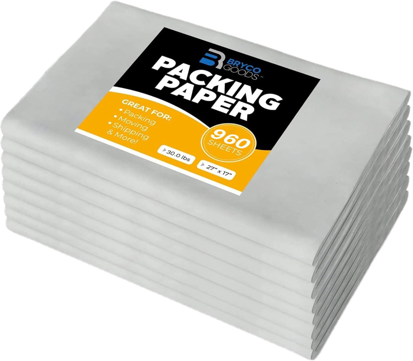 Bryco Goods Newsprint Packing Paper Sheets for Moving - 10lb - 320 Sheets of Newspaper Paper - Wrapping and Protecting Fragile Items, Box Filler, Shipping Supplies - 27" x 17" - Made in the USA