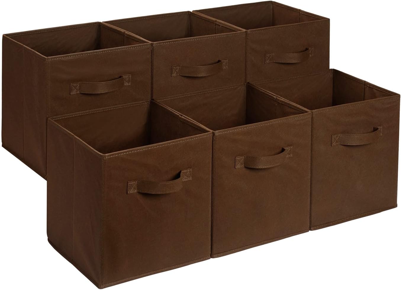Amazon Basics Collapsible Fabric Storage Cube Bins Organizer with Handles, Sturdy, Beige, 13-x-13-x-13-inch, Pack of 6