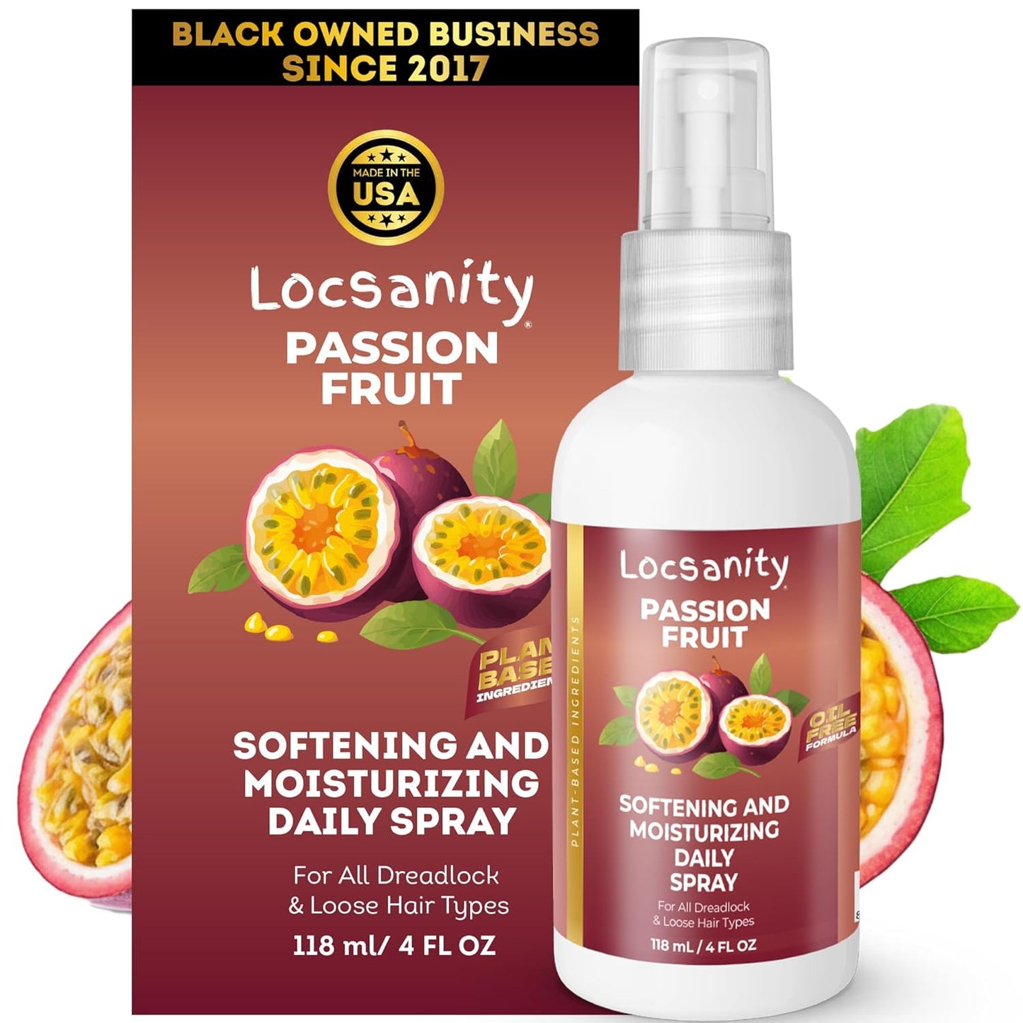 Locsanity Loc Spray Daily Moisturizing Refreshing Spray for Dreadlocks, Locs, Sisterlocks - Passion Fruit Hair and Scalp Moisturizer for Dry Locs, Braids - Lightweight Plant-Based Care (8 fl oz)