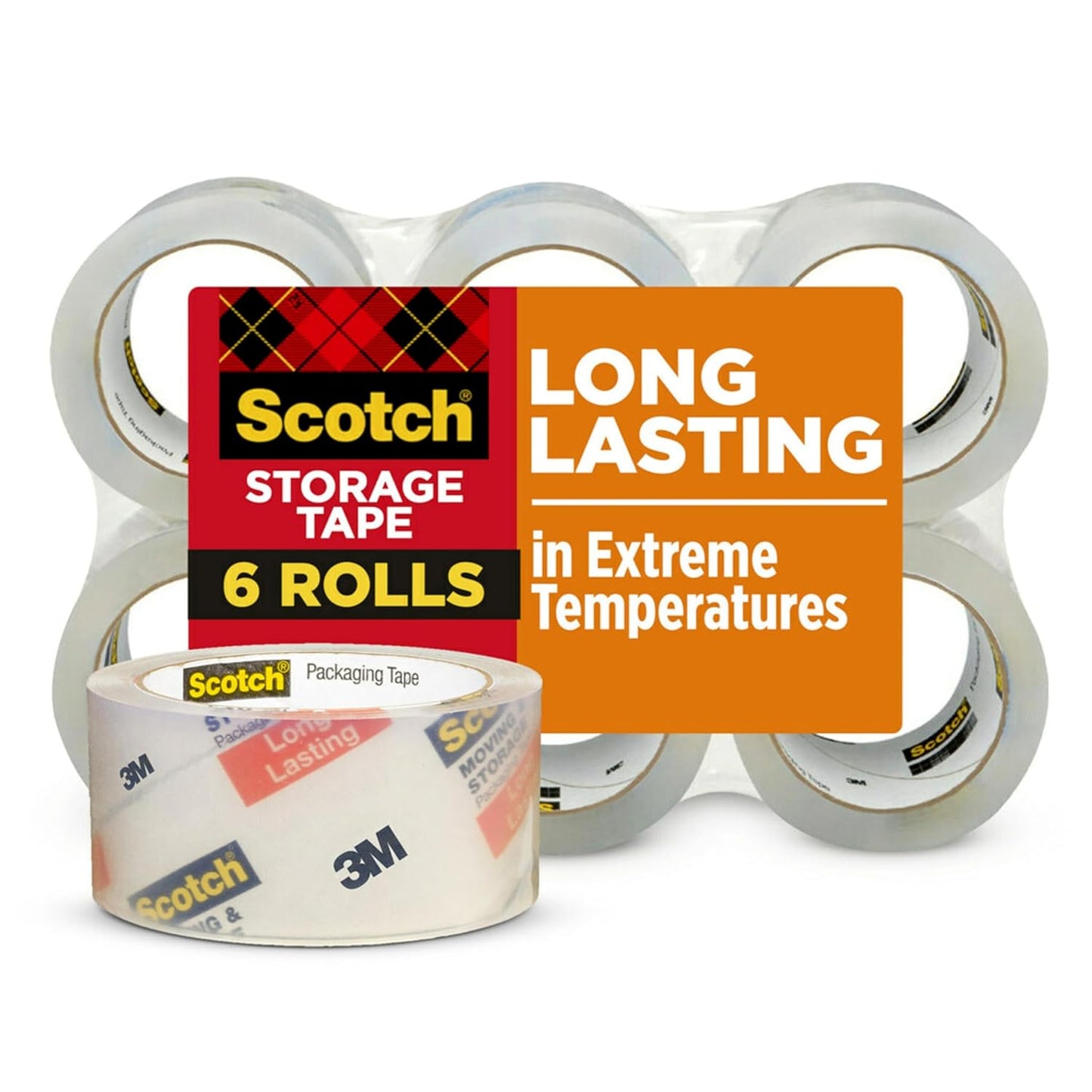 Scotch Long Lasting Storage Packing Tape Rolls, Clear, Storage Tape Withstands Extreme Temperatures, 1.88 in x 54.6 yd, 6 Refill Rolls
