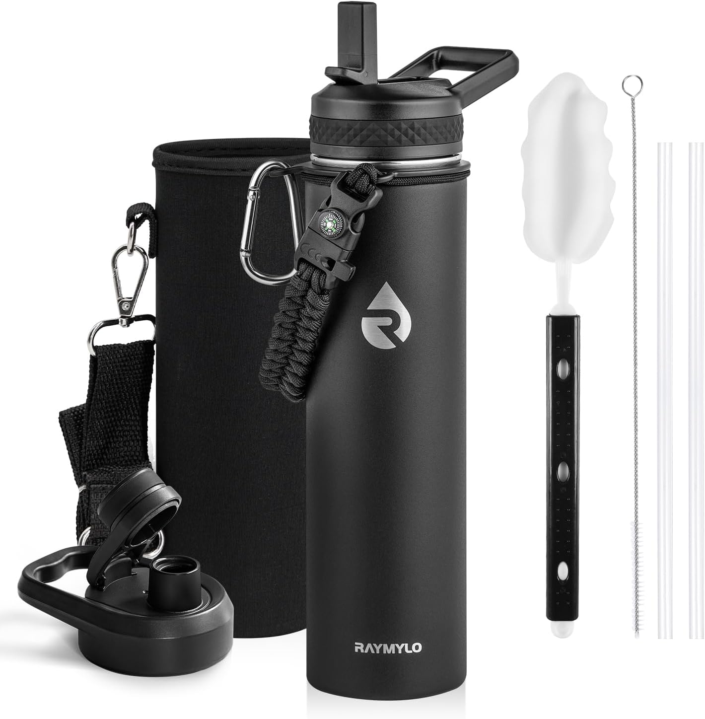 One Gallon Water Bottle Insulated, Triple Walled Vacuum Stainless Steel (Cold for 48 Hrs), Leak Proof & Non-BPA, Large Water Flask Jug with Paracord Handle & Straw Spout Lids