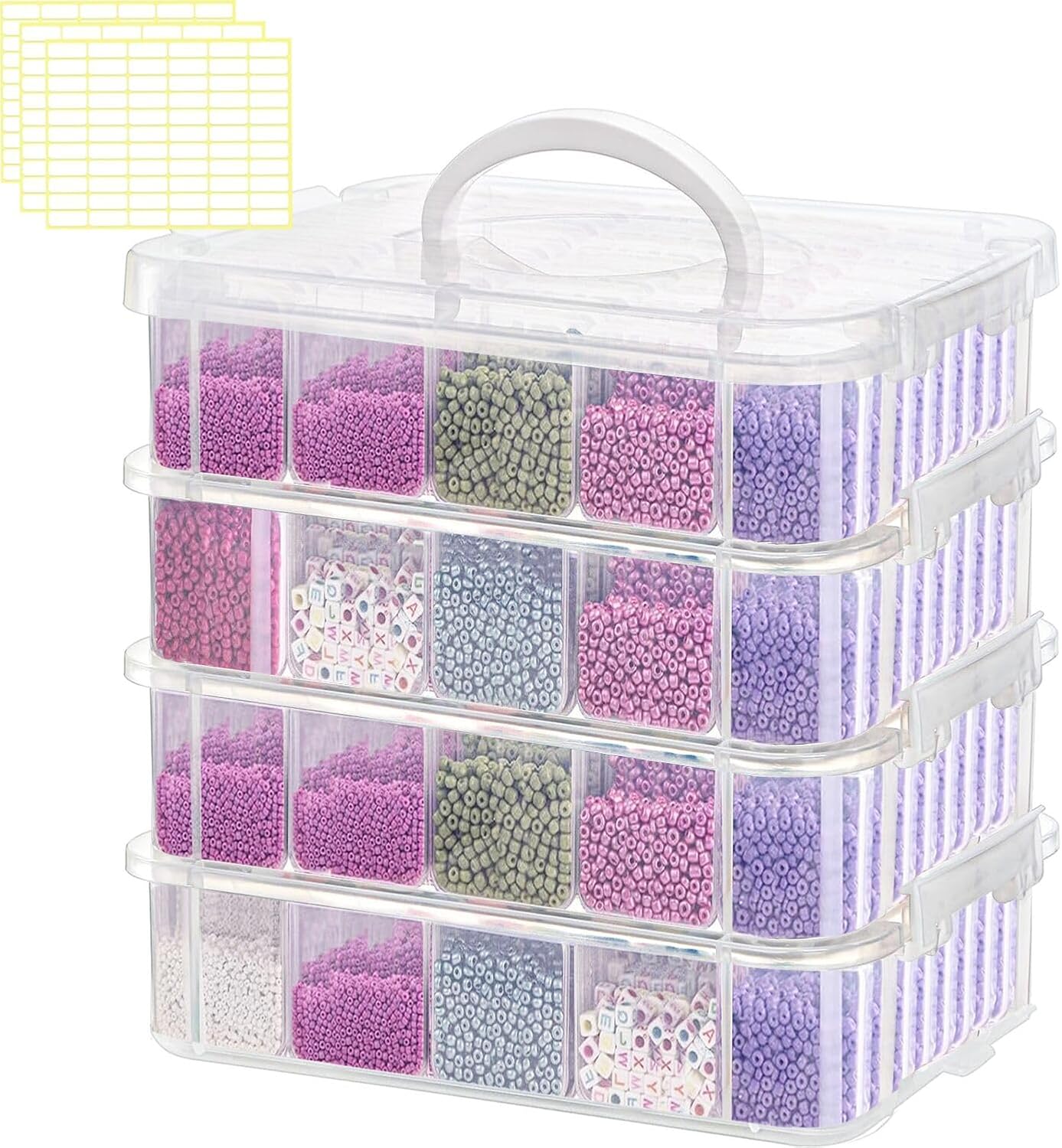 Bead storage container,44pcs of different sizes rectangular mini clear plastic storage box with hinged lid and label for bracelet making DIY jewelry craft nail organizer,Mix Size-2