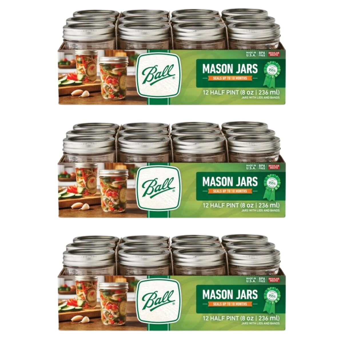 Ball Wide Mouth Pint 16-Ounce Glass Mason Jar with Lids and Bands, 12-Count