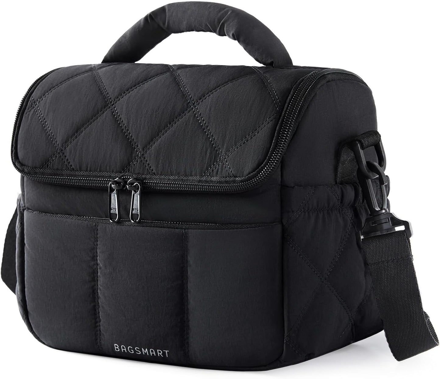BAGSMART Lunch Bag Women, Double Deck Insulated Lunch Box, Quilted Puffer Lunch Tote, Leakproof, Durable & Reusable Large Lunch Cooler For Work Picnic Travel Meal Prep, Camel