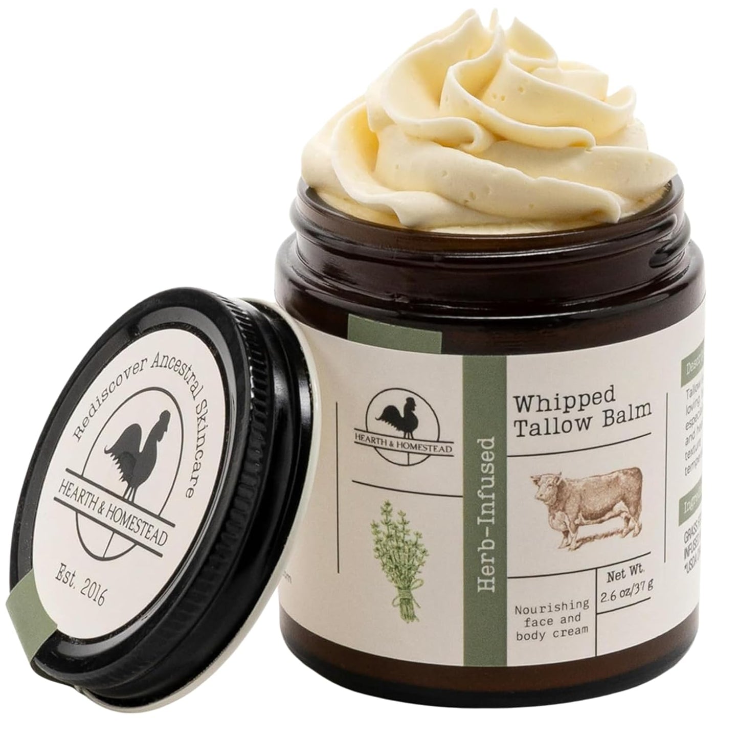 Hearth and Homestead: Handmade Whipped Tallow Balm (Vanilla Orange) - Organic Body Butter with Infused Olive Oil, for Eczema, Rosacea, Baby - 1.3 oz