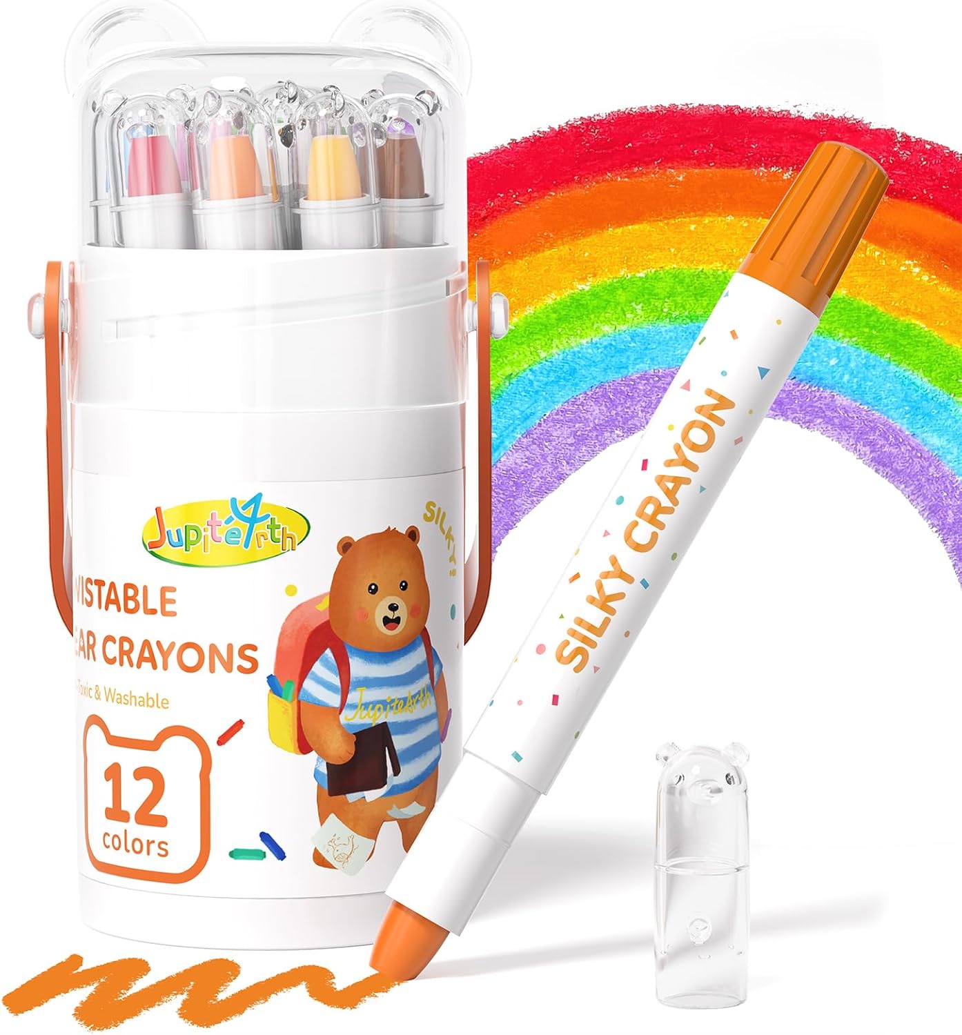 JUPITEARTH 36 Color Twist Crayons for Toddlers 1-3 and Kids 4-8, Non-Toxic Washable Crayons 2-4, Ultra-Silky Easy-Grip Art Supplies, Ideal Coloring Gift for Boys and Girls