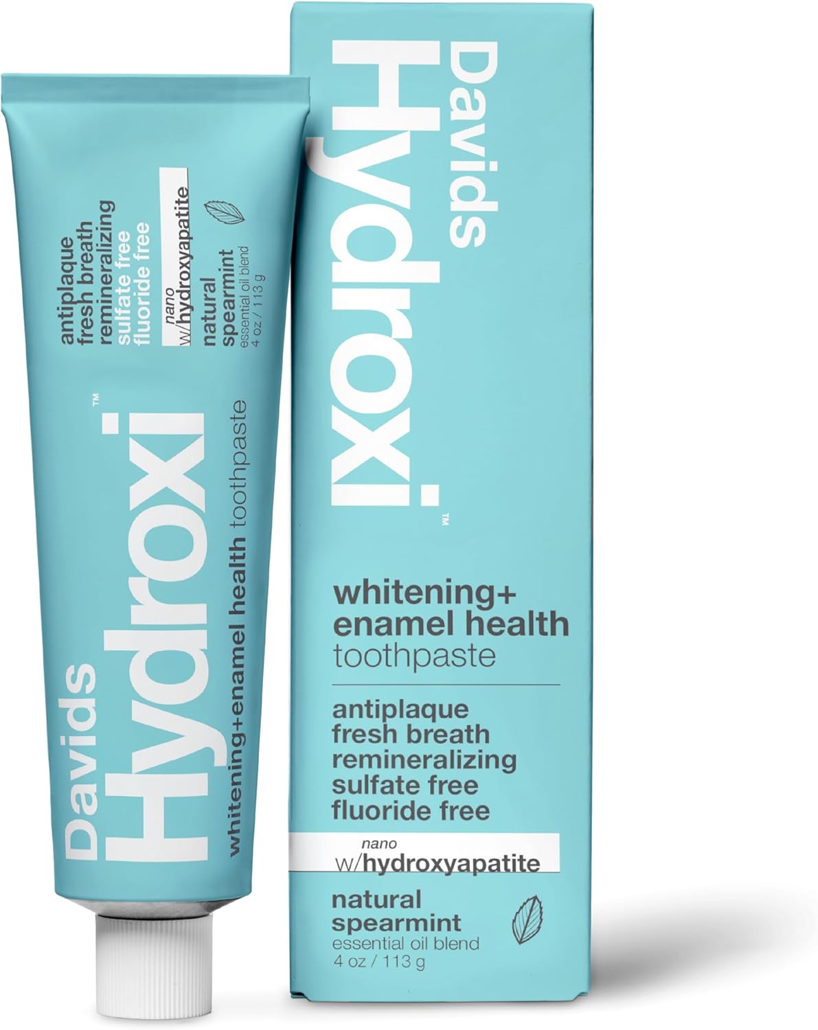 Davids Hydroxi Fluoride Free Nano Hydroxyapatite Toothpaste for Remineralizing, Sensitive Support, Whitening, Antiplaque, SLS Free, Natural Peppermint, 4oz, Made in USA