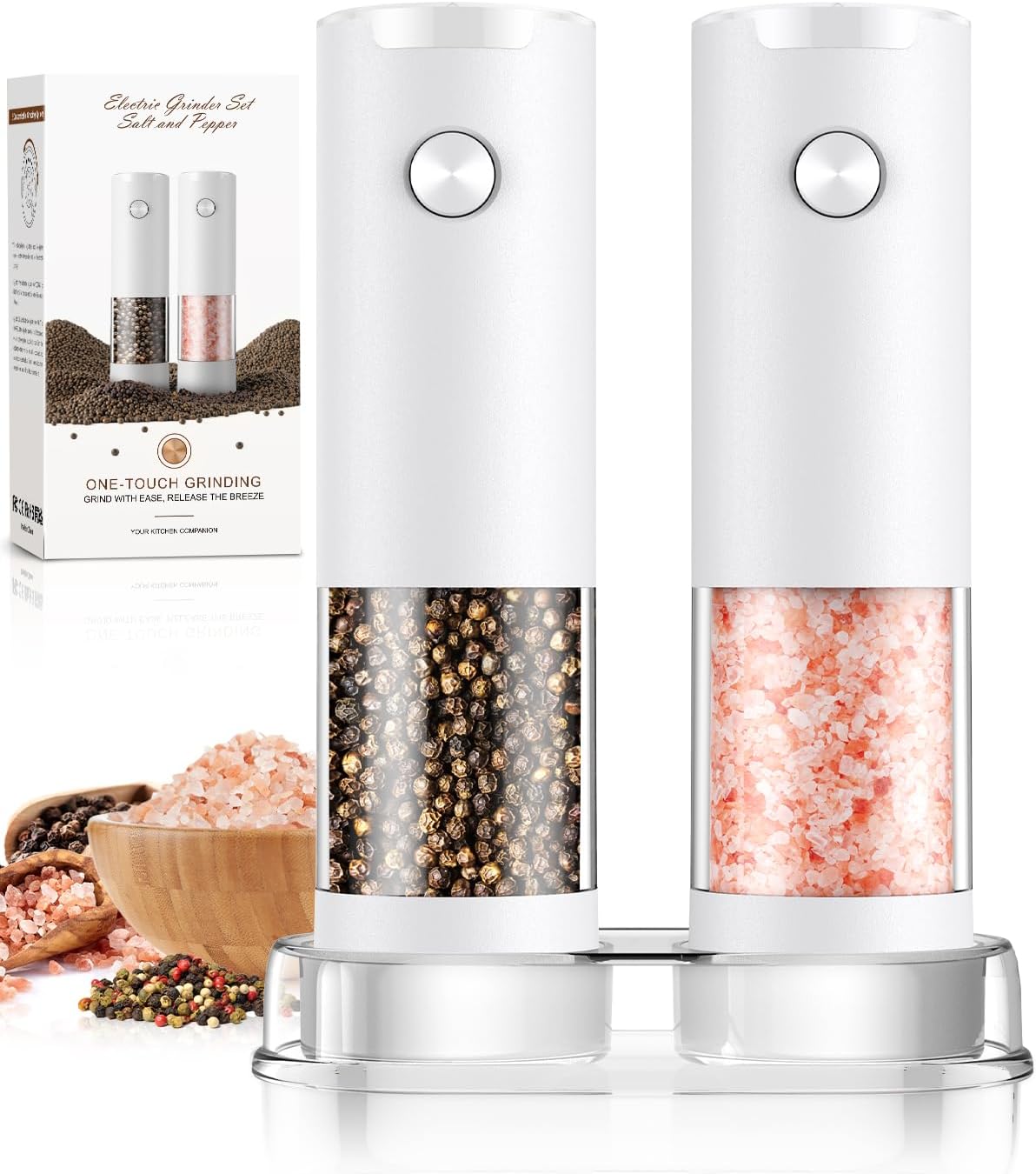 Electric Salt and Pepper Grinder Set Automatic Battery Pepper Mill Shakers Adjustable Coarseness Upgraded Larger Capacity with Led Home and Kitchen Appliances Birthday Gifts for Women Mom