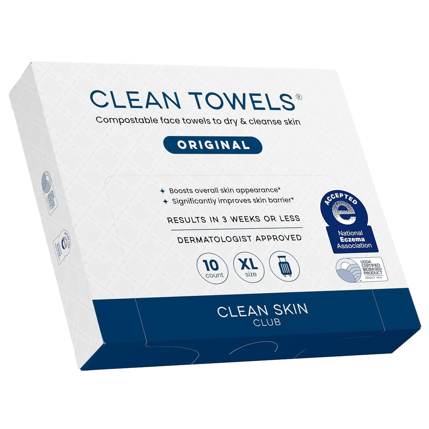 Clean Skin Club Clean Towels XL®, Travel Pack 100% USDA Biobased Disposable Face Towel, Eczema Association Accepted,Dry Wipes, TSA-Approved Travel Essential, 3 Packs, 30 ct Total
