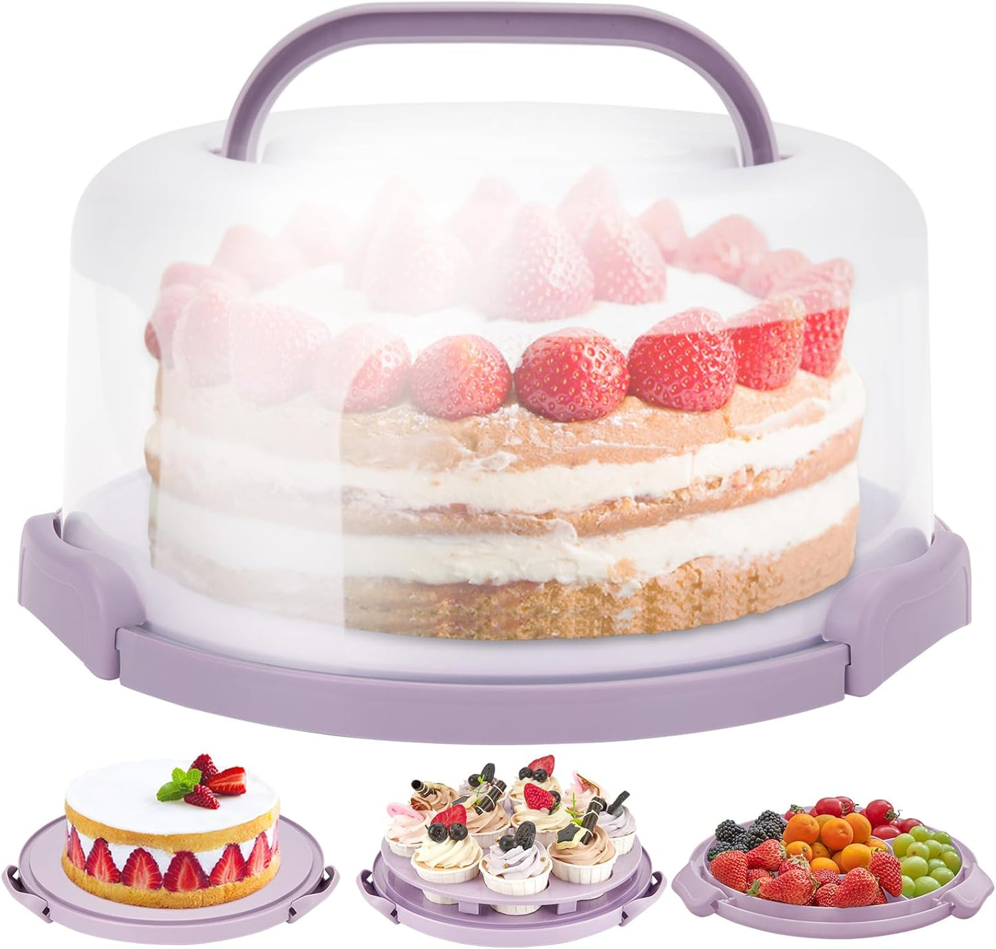 Ohuhu Cake Carrier with Lid and Handle, BPA-Free Cake Containers Cake Holder for 10 inch Cake with 2 Handles Cupcake Carrier - Plastic Cover Two Sided Base for Transport Pie Nuts Fruit Perfect Gifts