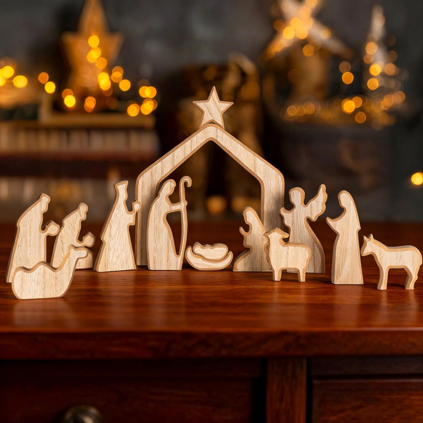 NEROSUN Empty Tomb Easter Scene and Cross Decoration, Wooden Easter Resurrection Scene Cross Jesus Tomb Tray Set, Jesus Nativity Scene Decor for Religious Home Office Tabletop Christian Gifts
