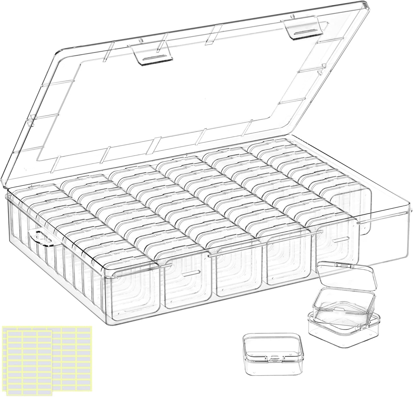 DILIBRA Large Bead Organizer Box, 66 Pcs Small Clear Storage Containers with Labels, Mini Bead Organizers and Storage Craft Case with Handle for Jewelry Bracelet Screws Seeds Diamonds Arts Small Parts