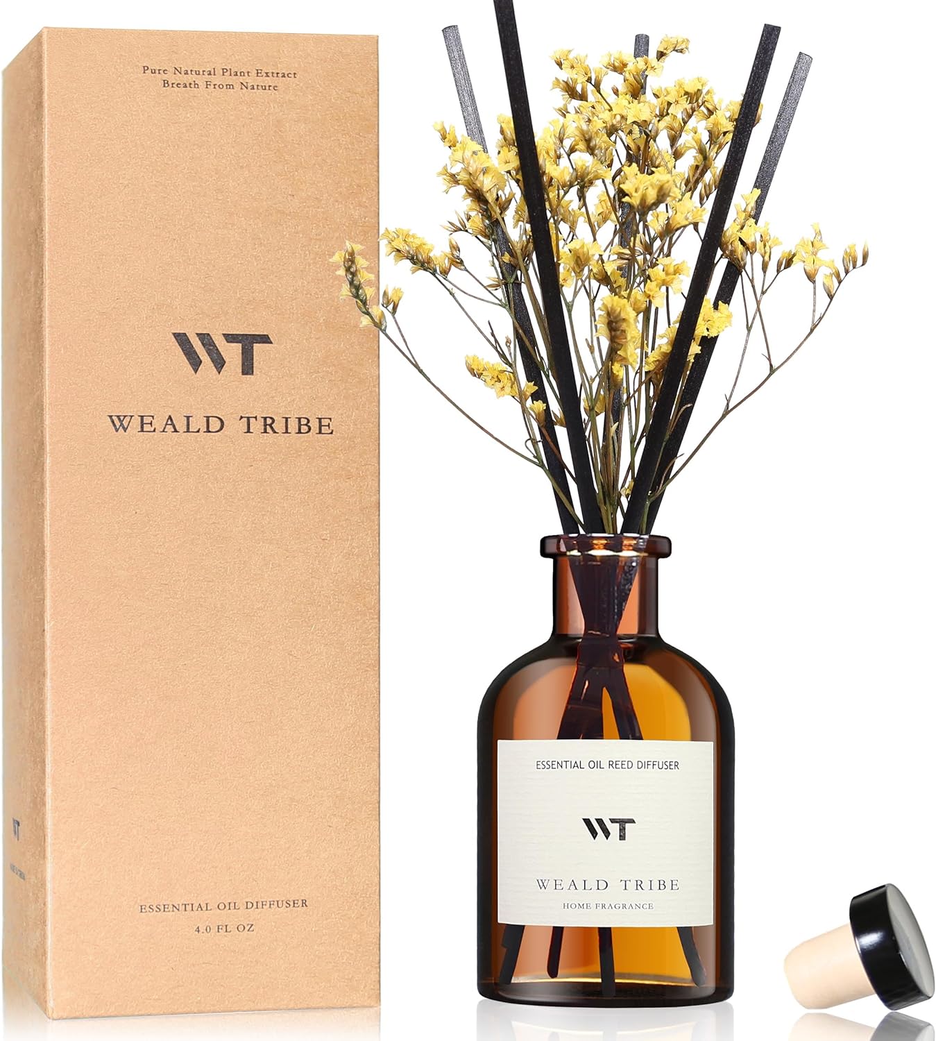 WEALD TRIBE Flower Reed Diffuser Set Eucalyptus & Lavender Scent For Bathroom Accessories Shelf Decor & Air Fresheners, Sticks Defusers With 4.0 fl oz Essential Oils, House Bedroom Office Decor & Gift