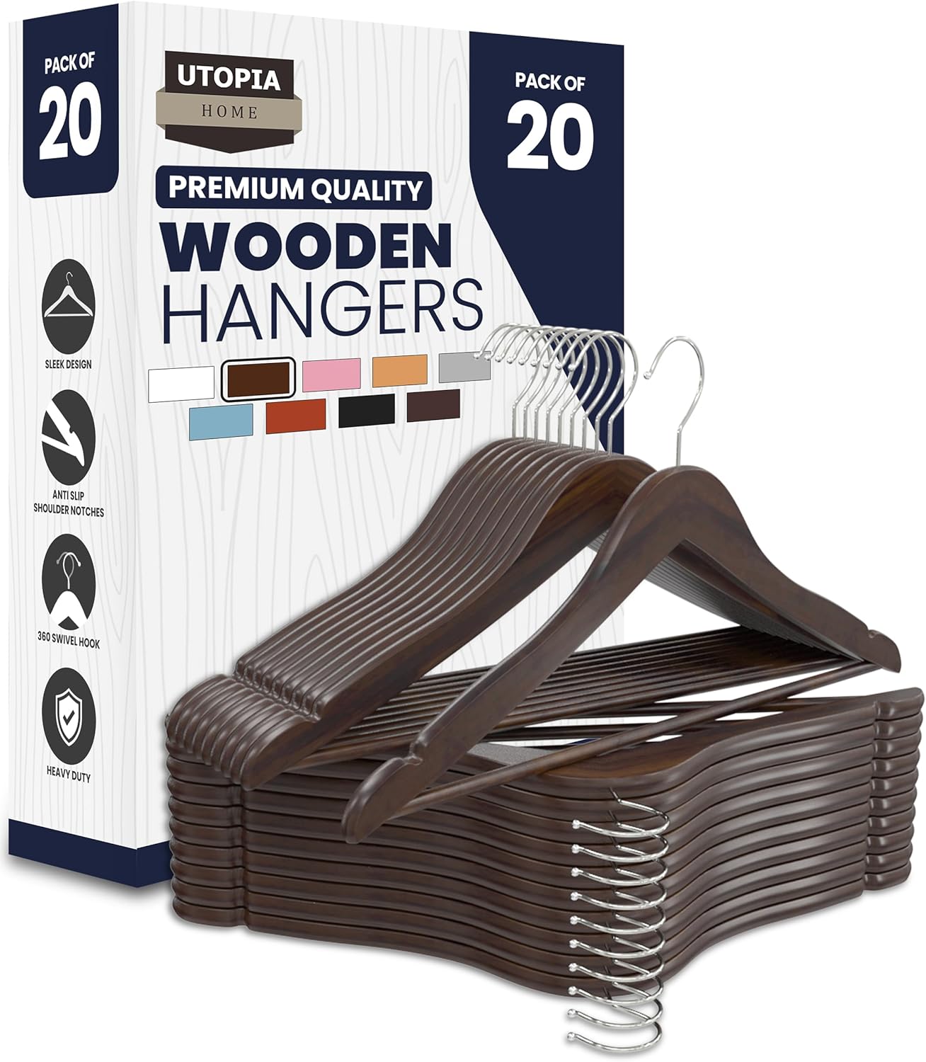 Utopia Home Premium Wooden Hangers 20 Pack - Heavy Duty & Durable Coat Hanger - Wood Hanger with 360-Degree Rotatable Hook - Clothes Hangers with Non-Slip Shoulder Notches For Shirts & Coats (Natural)