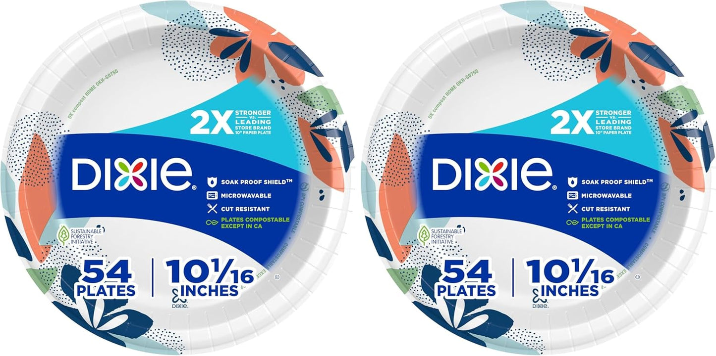 Dixie Large Paper Plates, 10 Inch, 150 Count, 2X Stronger*, Microwave-Safe, Soak-Proof, Cut Resistant, Disposable Plates For Everyday Breakfast, Lunch, & Dinner Meals