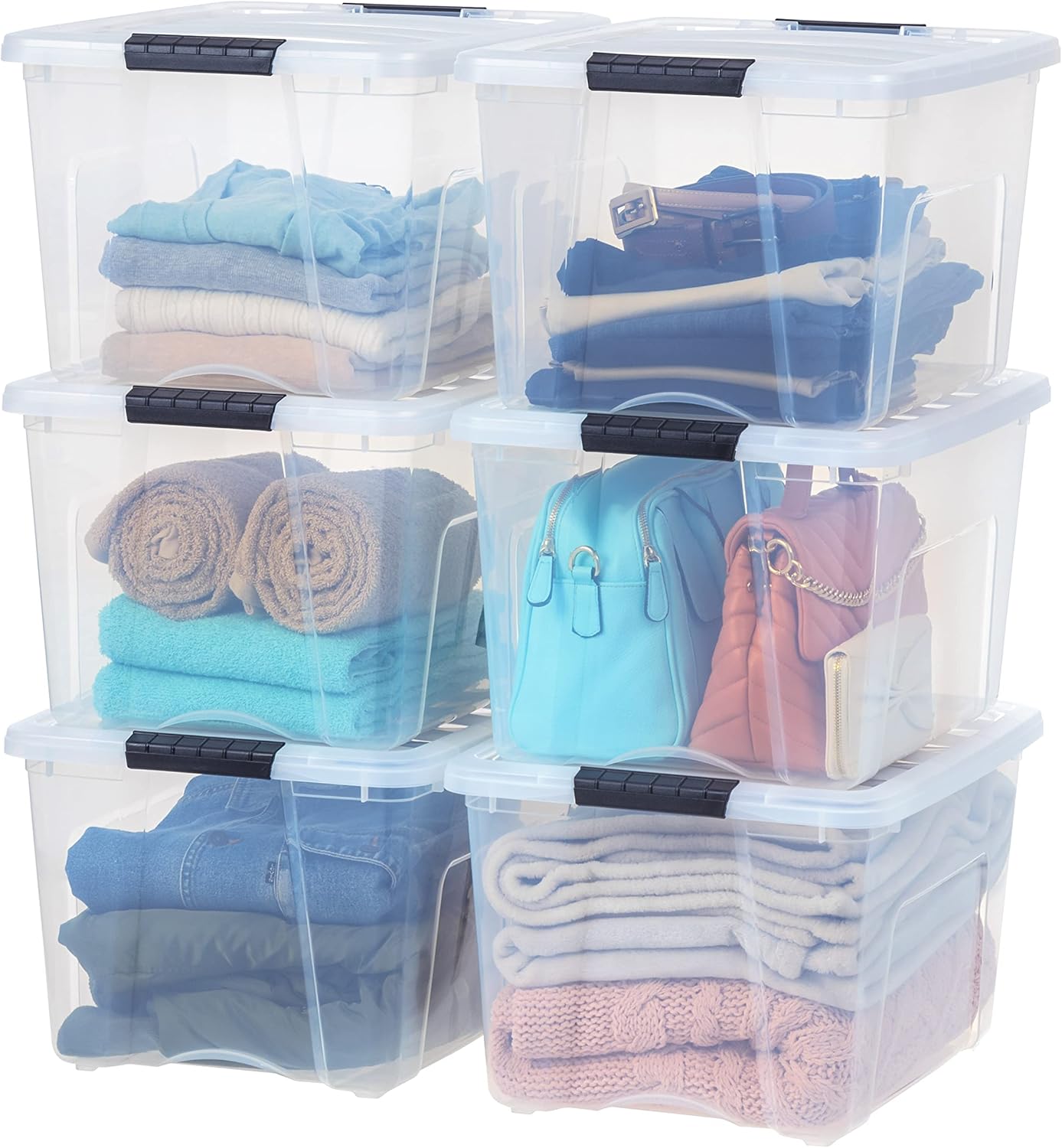 IRIS USA 13 QT Plastic Storage Box with Lid and Latches - 6 Pack - BPA-Free, See-Through Organizing Solution, Durable Nestable Stackable Containers, Secure Pull Handle - Clear