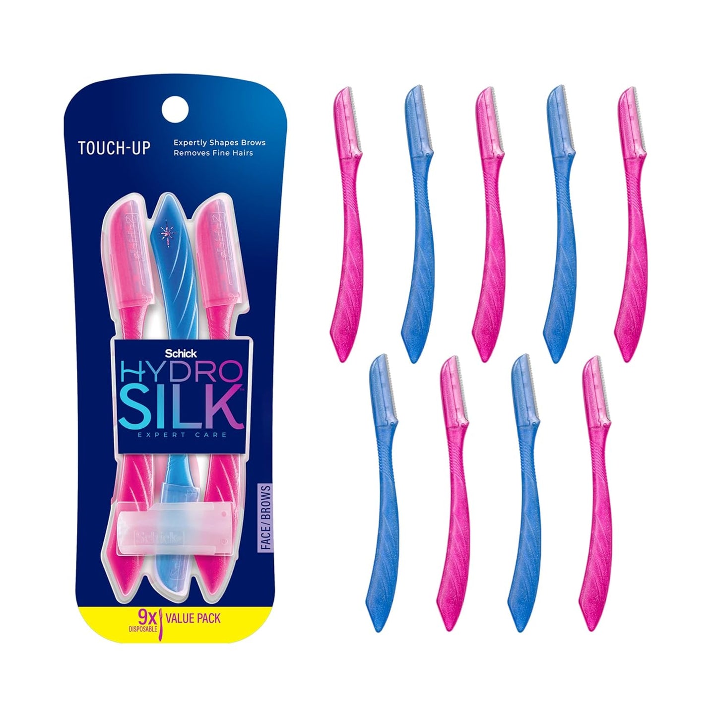 Schick Hydro Silk Touch-Up Dermaplaning Tool with Precision Cover, 3ct | Dermaplane Razor, Face Razors for Women, Peach Fuzz Remover