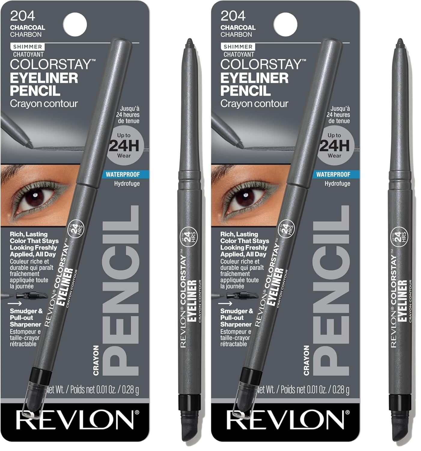 Revlon ColorStay Pencil Waterproof Eyeliner, Smudge-Proof, Eye Makeup with Built-In Sharpener, 201 Black, 2 pack