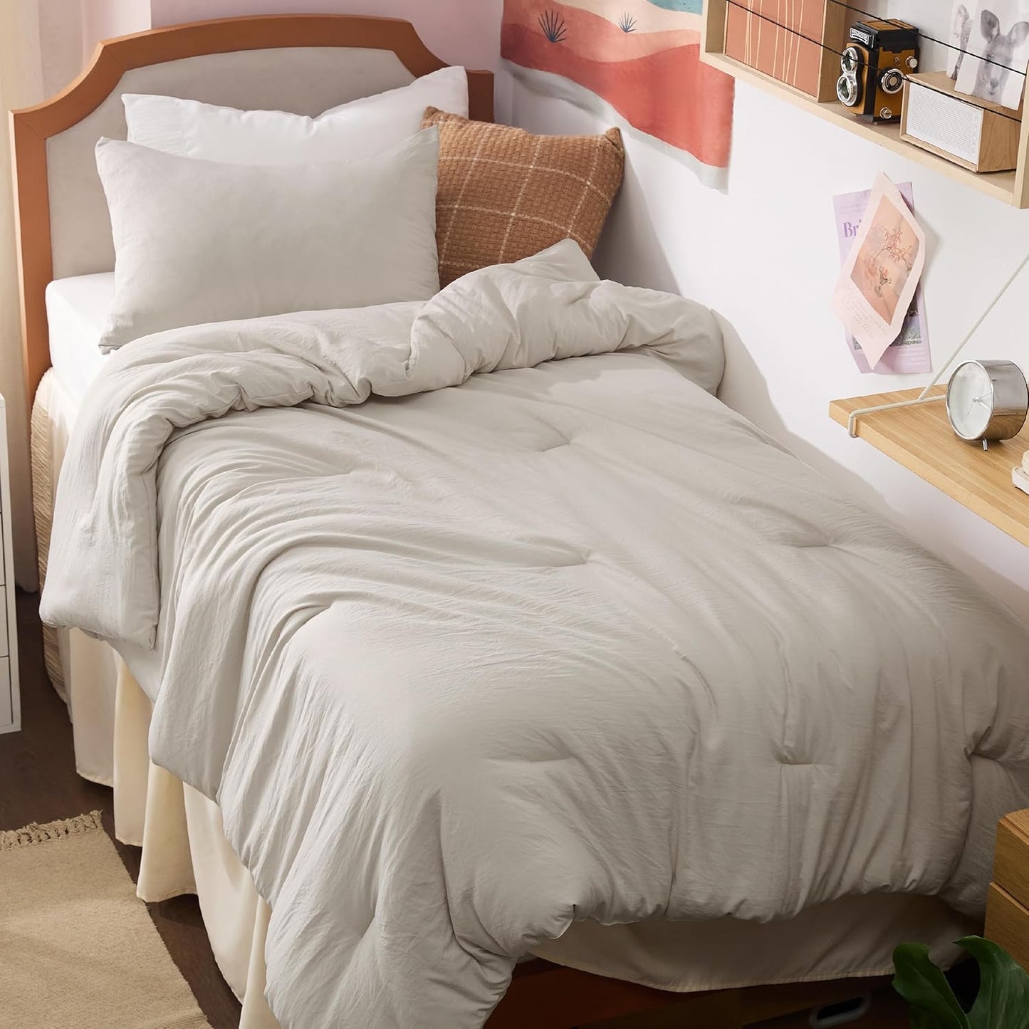 Bedsure King Comforter Set, Beige Soft Prewashed Bedding for All Seasons, 3 Pieces GentleSoft™ Bed Set, 1 Lightweight Comforter (104"x90") and 2 Pillowcases (20"x36")