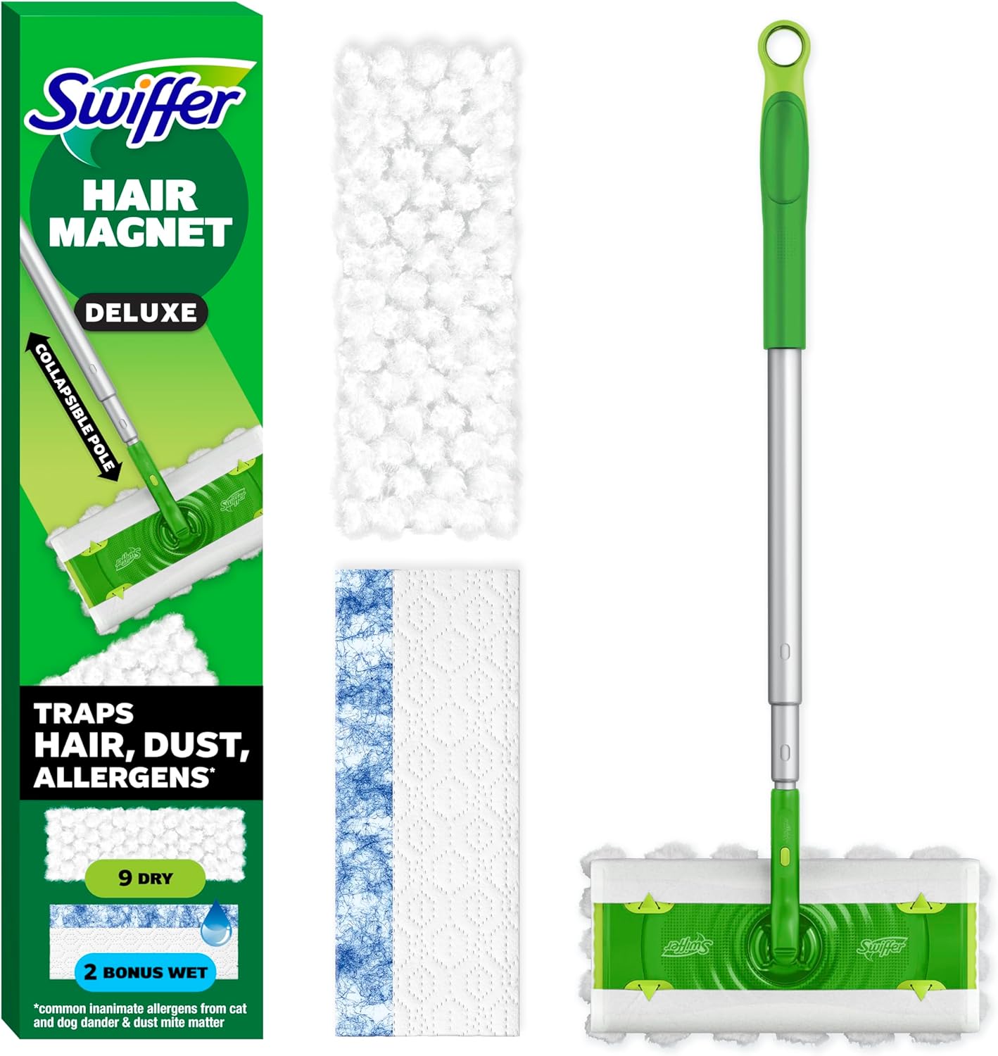 Swiffer Sweep & Mop Deluxe 2-in-1 Multi-Surface Kit for Floor Cleaning, Includes 1 Sweeper Device, 5 Dry Sweeping + 6 Wet Mopping Heavy Duty Cloths, Black